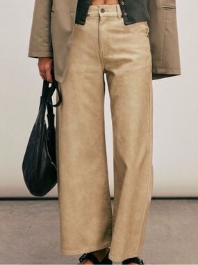 NWT We the Free Misha Wide Leg High-Rise Barrel Jeans in Vegan Leather Tan Sz 27
